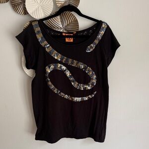 Tory Burch Sequin Snake Graphic Tee - Black size l